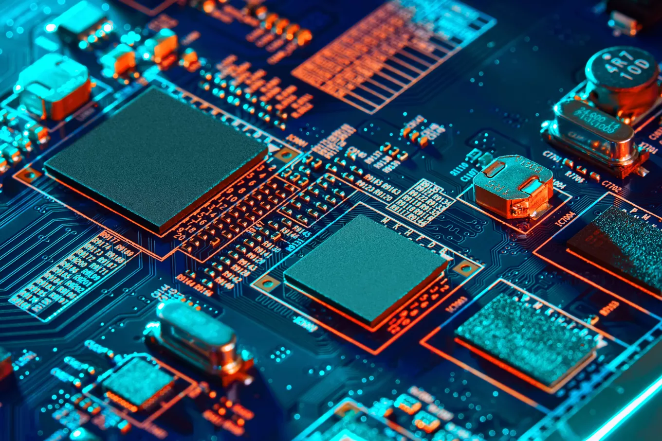 Electronic circuit board close up.