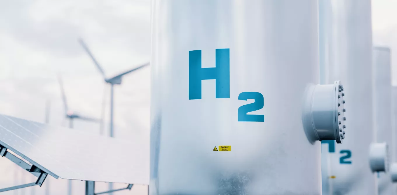 Hydrogen storage tank concept in beautiful morning light. 3d rendering.
