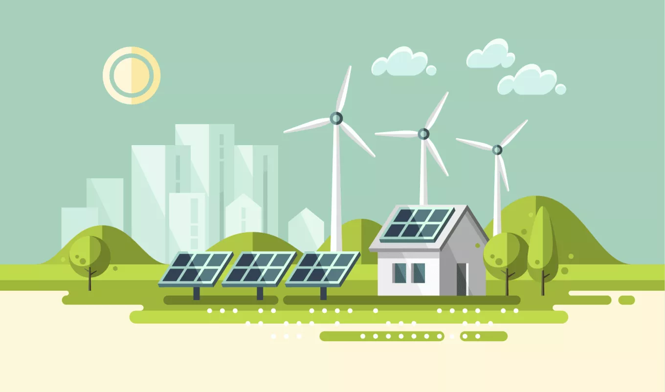 Green energy, urban landscape, ecology - vector illustration.