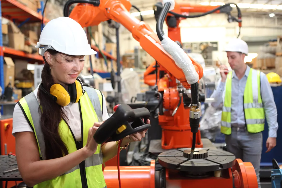 Smart industry robot arms digital factory technology . Concept of automation manufacturing process of Industry , training concept
