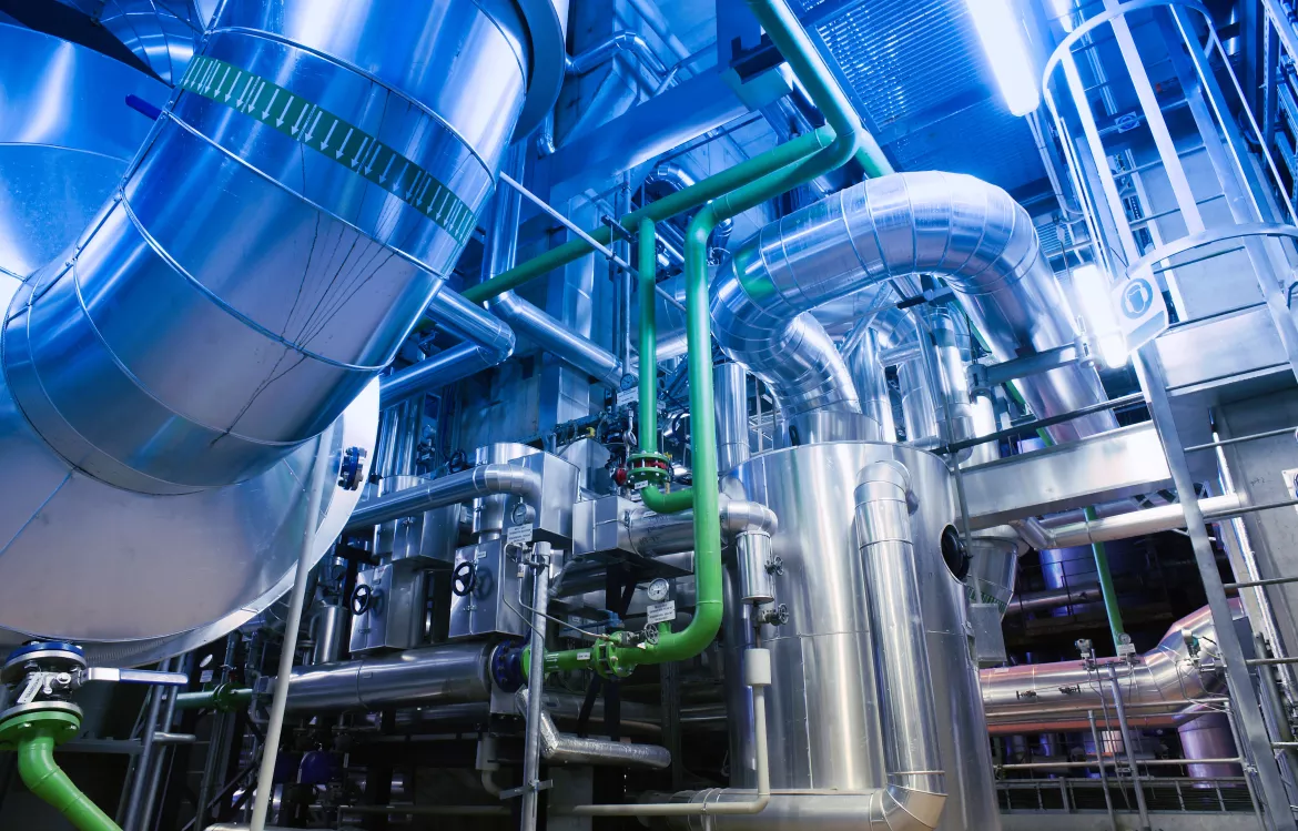 Industrial zone, Steel pipelines, valves and cables