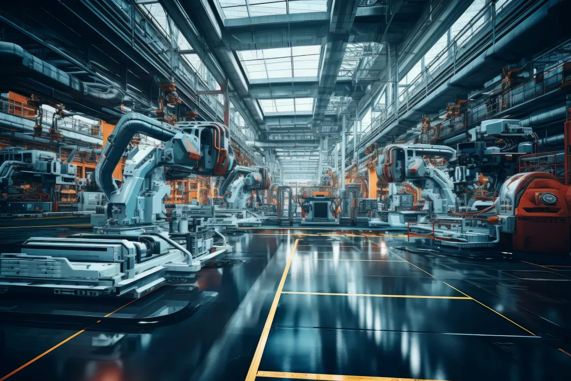 Robust Industrial hall. Machinery worker plant. Generate Ai