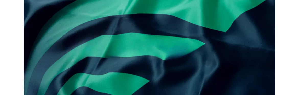 The 3 waves of Equans's Logo on a flag