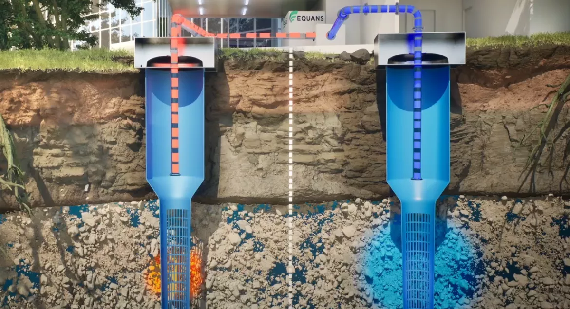 illustration of pumps using geothermal energy from aquifers