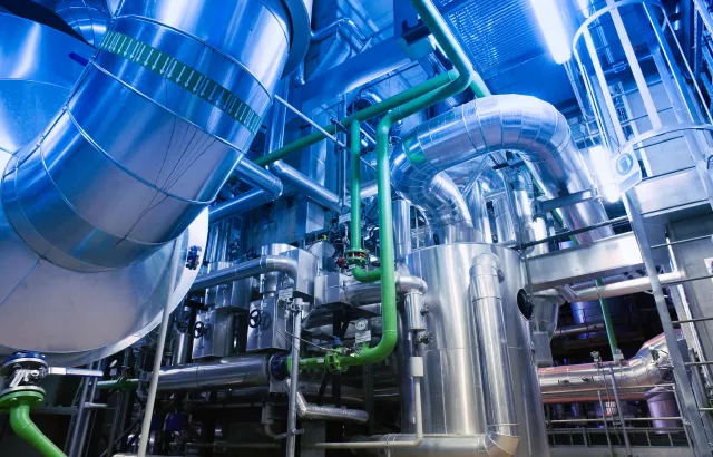 Industrial zone, Steel pipelines, valves and cables