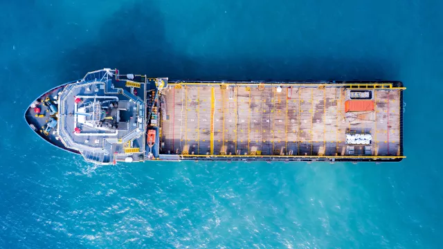 Offshore supply ship at sea - Aerial image